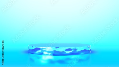 Ice cylinder podium on blue background. Minimal geometric podium template. Blank pedestal for advertising. Empty showcase for frozen goods, air conditioning equipment product presentation. Vector.