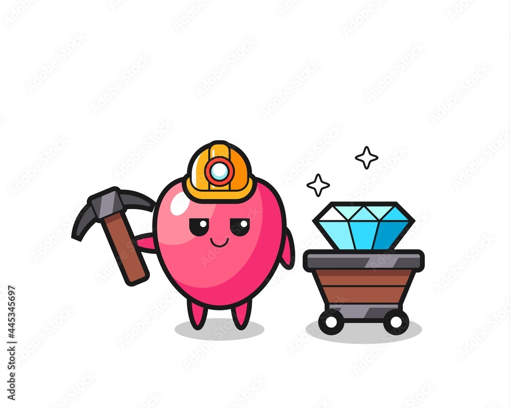 Character Illustration of heart symbol as a miner Character Illustration of heart symbol as a miner