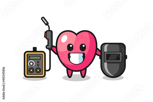 Character mascot of heart symbol as a welder
