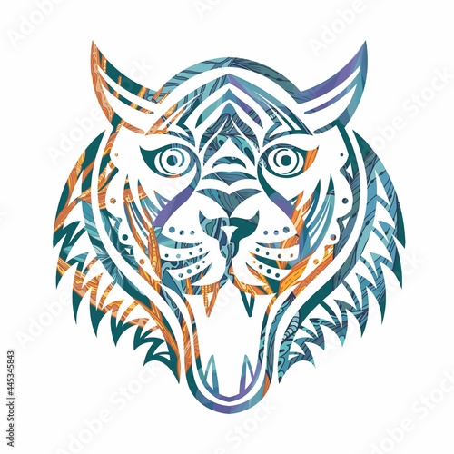 Ornamental tiger silhouette tattoo style vector art