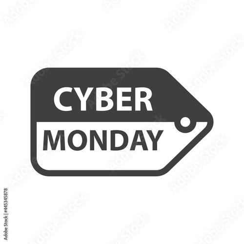 Banner con logotipo con texto Cyber Monday en etiqueta de precio en color gris