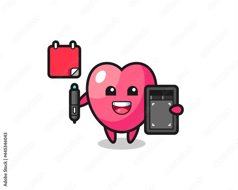 Illustration of heart symbol mascot as a graphic designer Illustration of heart symbol mascot as a graphic designer
