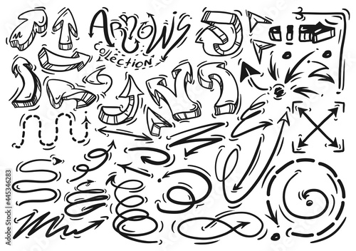 Hand drawn line arrows vector collection on white background. Graphic doodle marker shapes illustration. © Krisartist94