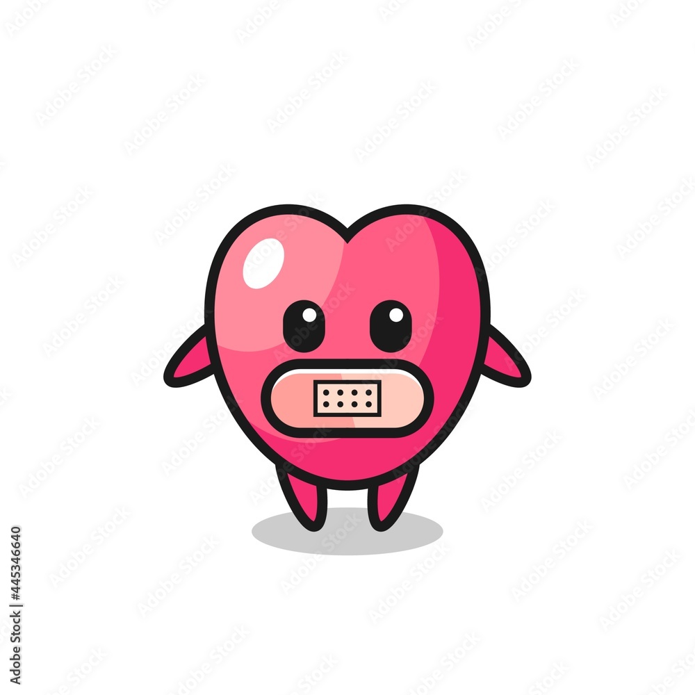 Cartoon Illustration of heart symbol with tape on mouth Cartoon Illustration of heart symbol with tape on mouth