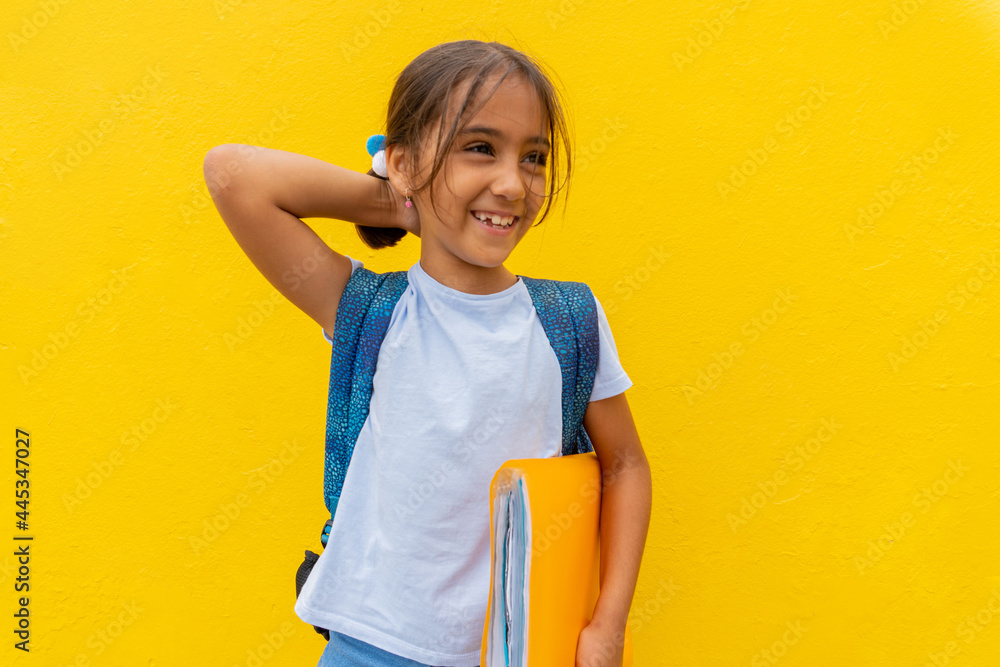 Schoolgirl very happy to go back to school. Back to school Schoolgirl very happy to go back to school. Back to school