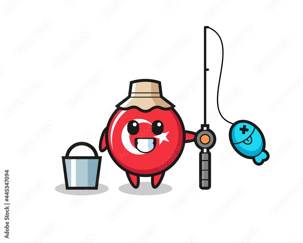 Mascot character of turkey flag badge as a fisherman Mascot character of turkey flag badge as a fisherman