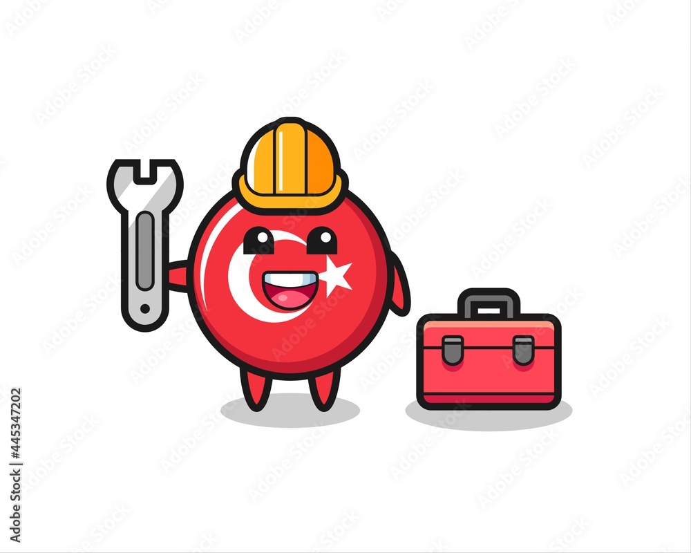 Mascot cartoon of turkey flag badge as a mechanic