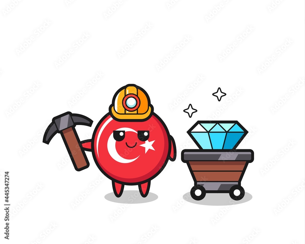 Character Illustration of turkey flag badge as a miner Character Illustration of turkey flag badge as a miner
