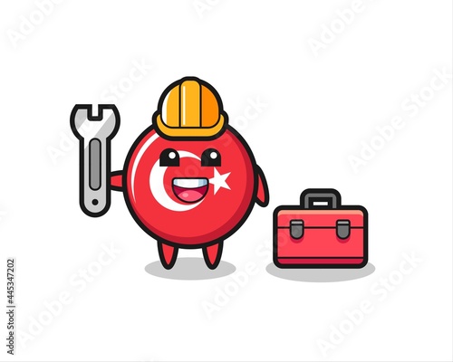 Mascot cartoon of turkey flag badge as a mechanic