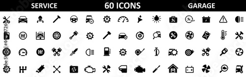 Auto service, garage, car, 60 icons set. Repair cars, car detail. Vector illustration.