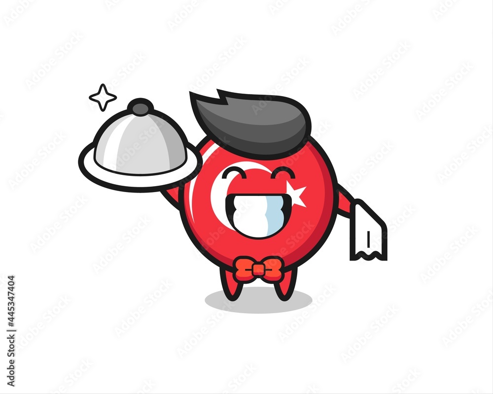 Character mascot of turkey flag badge as a waiters Character mascot of turkey flag badge as a waiters