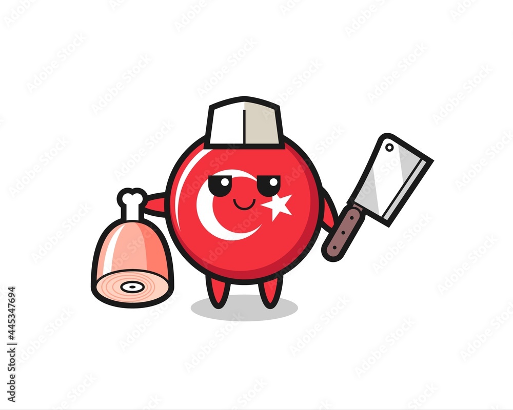 Illustration of turkey flag badge character as a butcher Illustration of turkey flag badge character as a butcher
