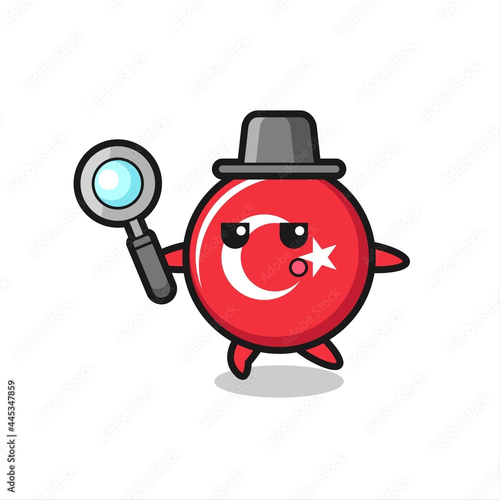 turkey flag badge cartoon character searching with a magnifying glass turkey flag badge cartoon character searching with a magnifying glass