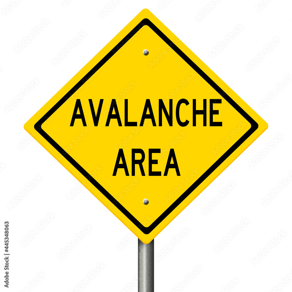 Rendering of a yellow highway sign warning of avalanche area Rendering of a yellow highway sign warning of avalanche area