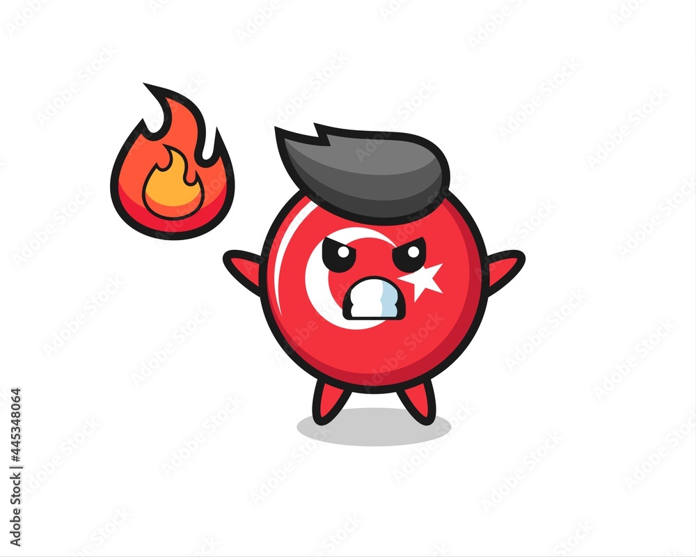 Naklejka premium turkey flag badge character cartoon with angry gesture