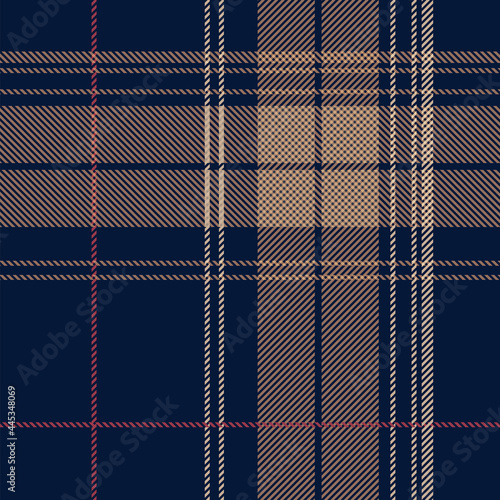 Dark Plaid check texture and patten in teal brown, aqua, white and amaranth purple. Seamless fabric texture print and Check fabric pattern, texture of natural fabric background copy space.eps