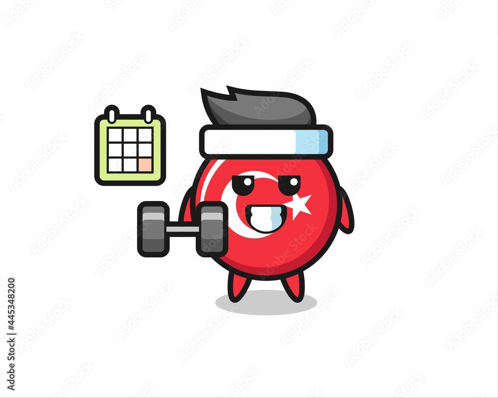 turkey flag badge mascot cartoon doing fitness with dumbbell turkey flag badge mascot cartoon doing fitness with dumbbell