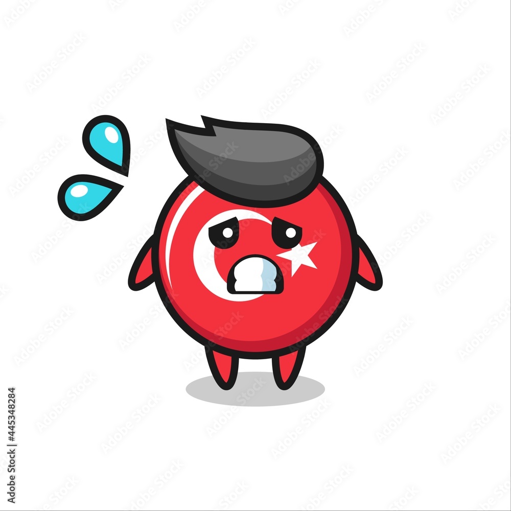 turkey flag badge mascot character with afraid gesture turkey flag badge mascot character with afraid gesture