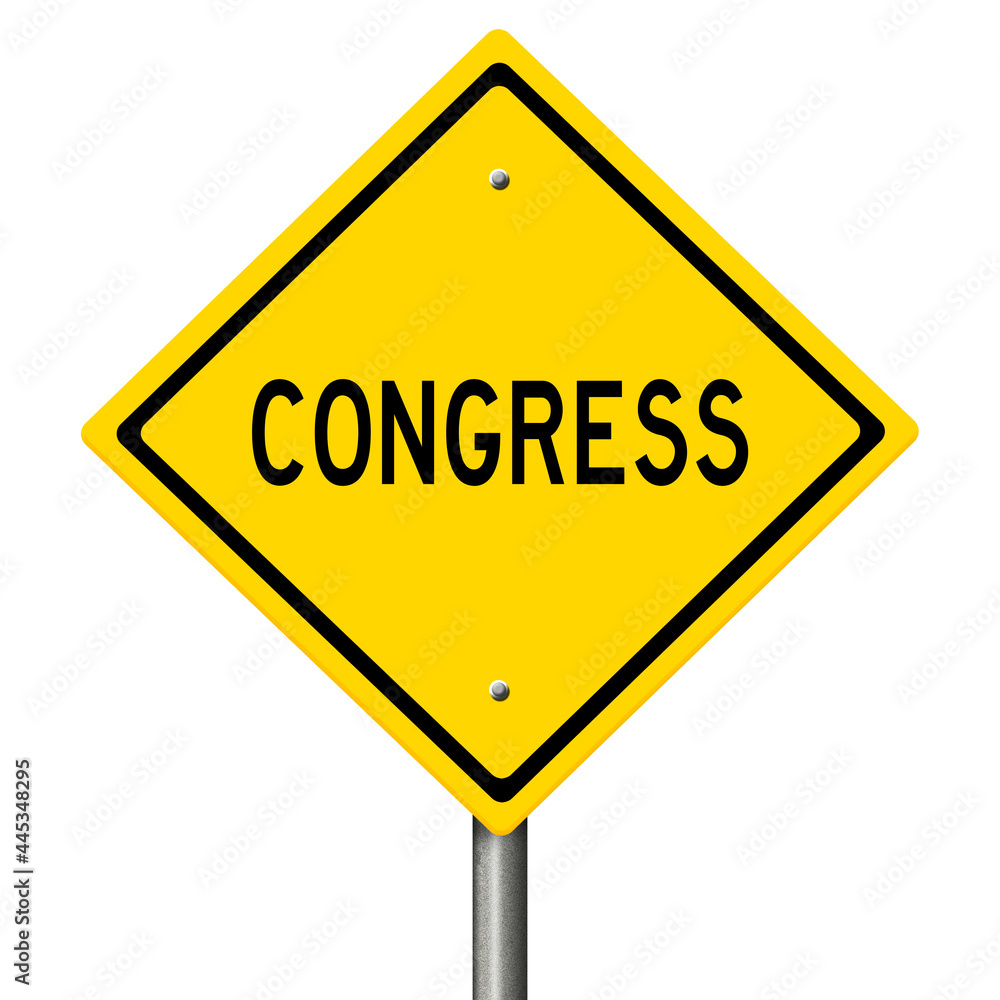 Rendering of a yellow highway sign warning of Congress Rendering of a yellow highway sign warning of Congress