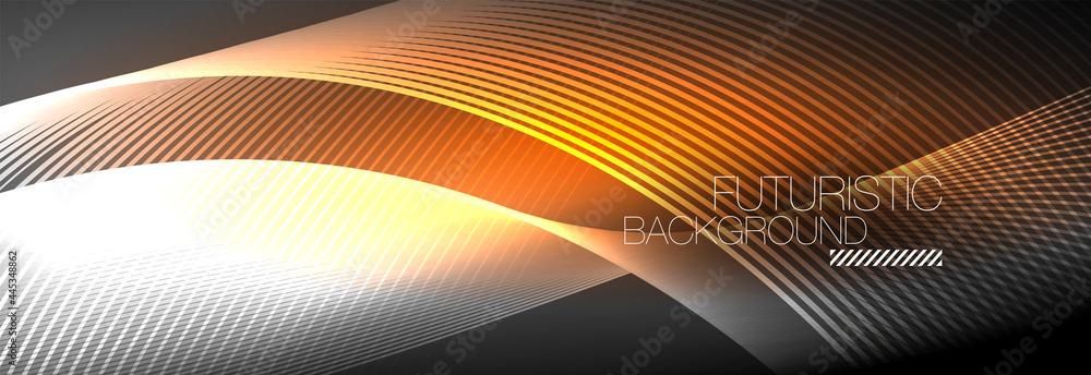 Naklejka premium Abstract neon glowing light in the dark with waves. Shiny magic energy and motion concept, vector abstract wallpaper background