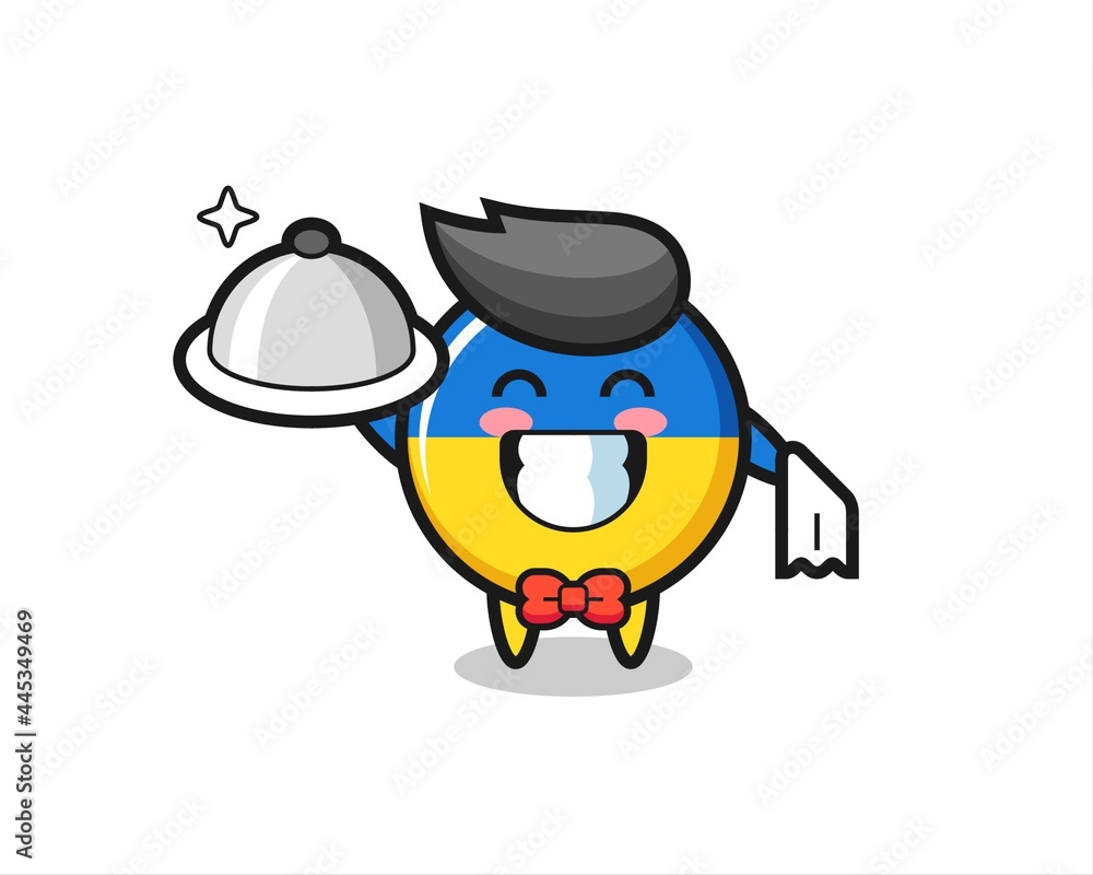Character mascot of ukraine flag badge as a waiters Character mascot of ukraine flag badge as a waiters