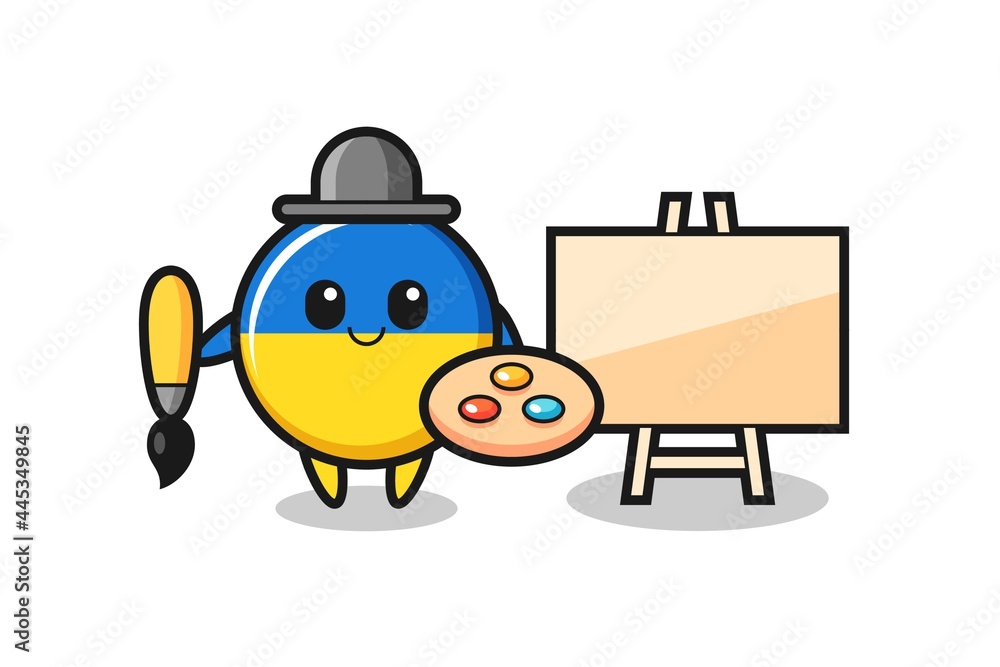 Illustration of ukraine flag badge mascot as a painter Illustration of ukraine flag badge mascot as a painter