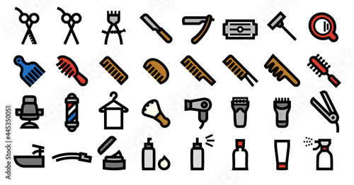 Barber Shop Icon Set (Bold outline Color version)