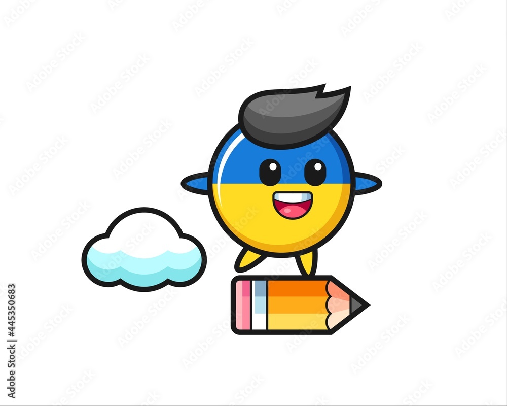 ukraine flag badge mascot illustration riding on a giant pencil ukraine flag badge mascot illustration riding on a giant pencil