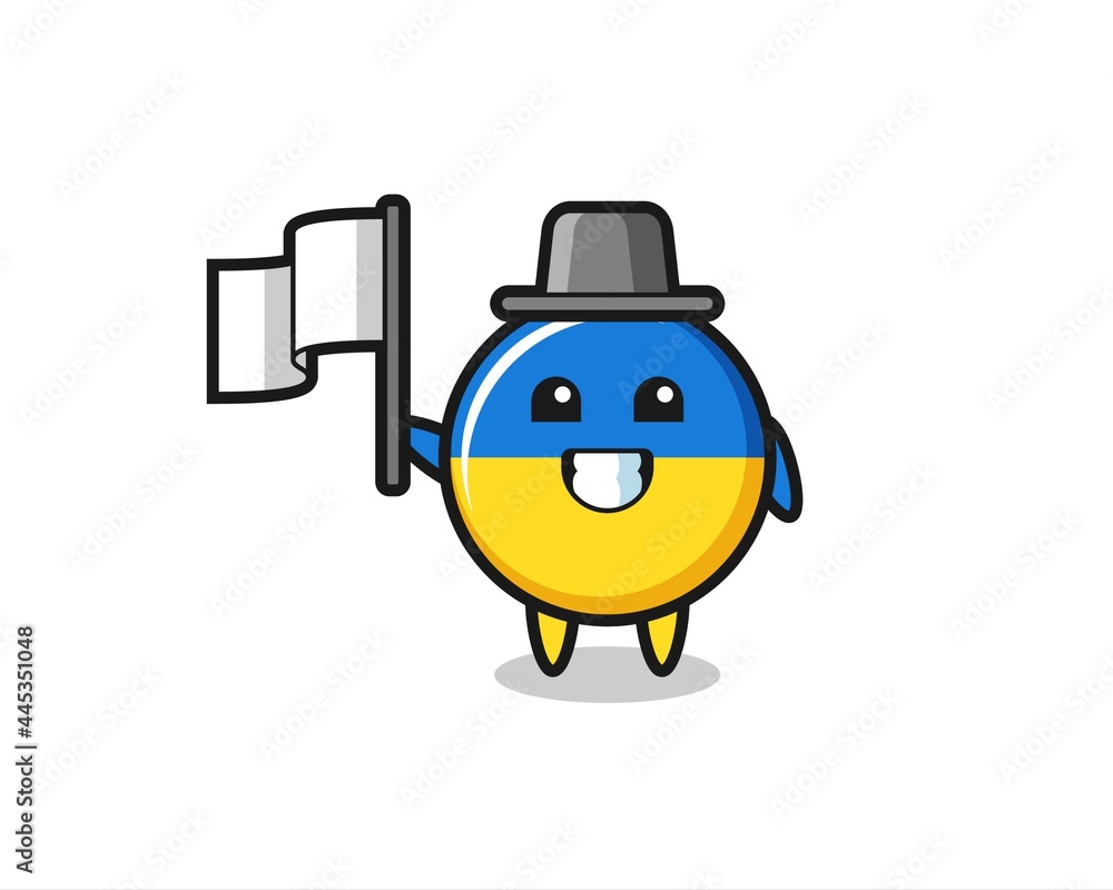 Cartoon character of ukraine flag badge holding a flag Cartoon character of ukraine flag badge holding a flag