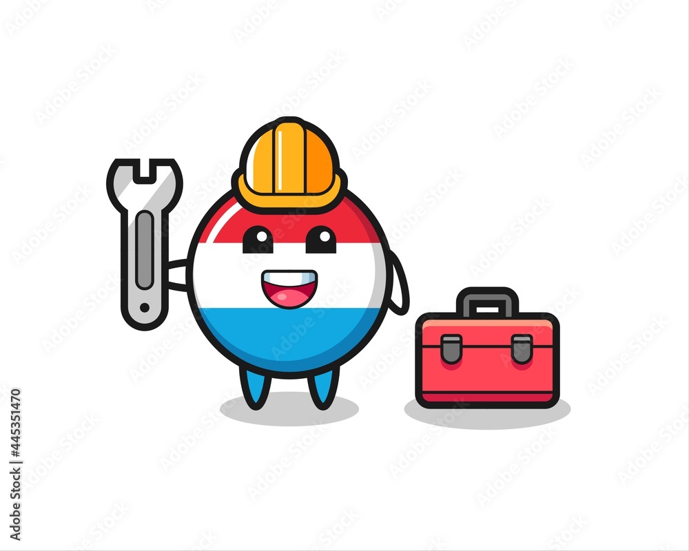 Mascot cartoon of luxembourg flag badge as a mechanic Mascot cartoon of luxembourg flag badge as a mechanic
