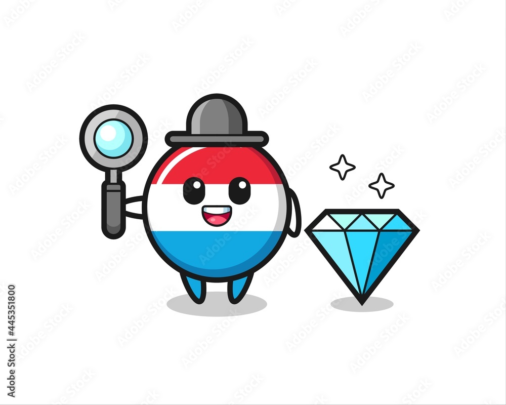 Illustration of luxembourg flag badge character with a diamond Illustration of luxembourg flag badge character with a diamond
