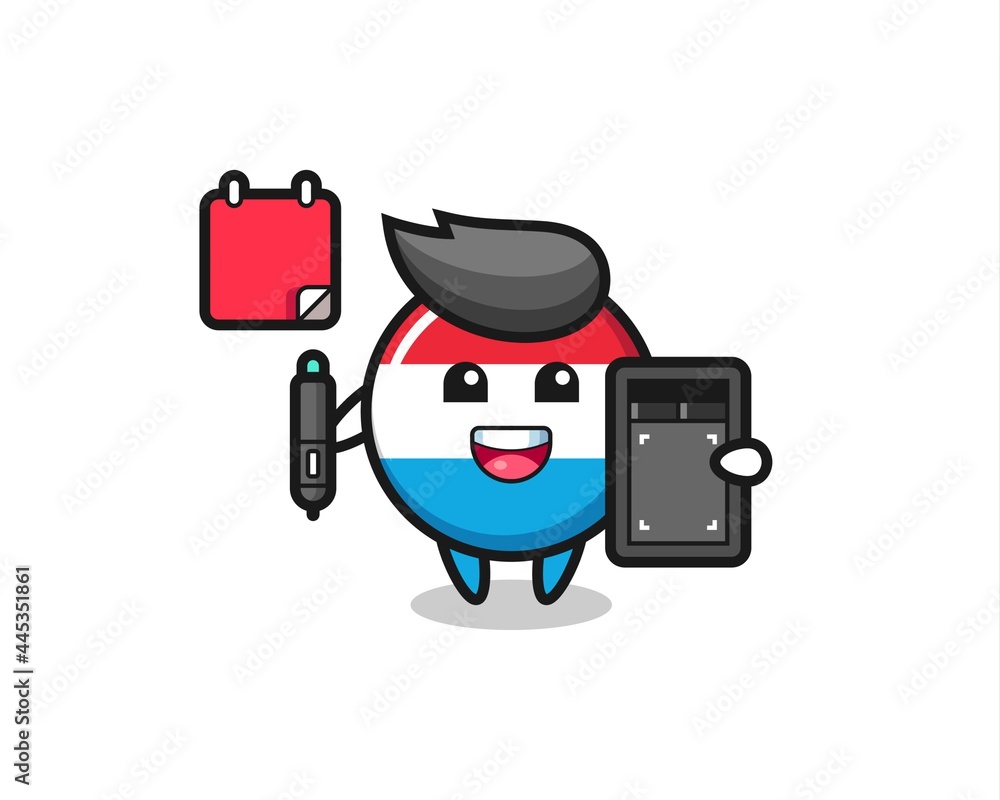 Illustration of luxembourg flag badge mascot as a graphic designer Illustration of luxembourg flag badge mascot as a graphic designer