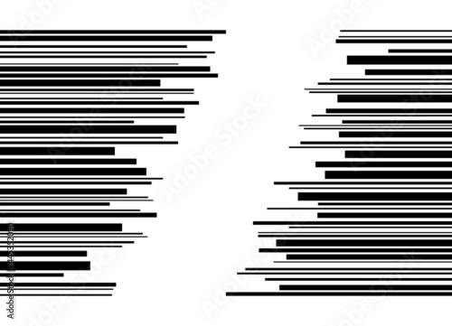 Abstract striped pattern of parallel broken lines in barcode style. Trendy black and white design element. Vector background.