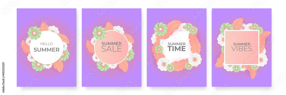 Collection of abstract background designs, summer sale, social media promotional content. Vector illustration