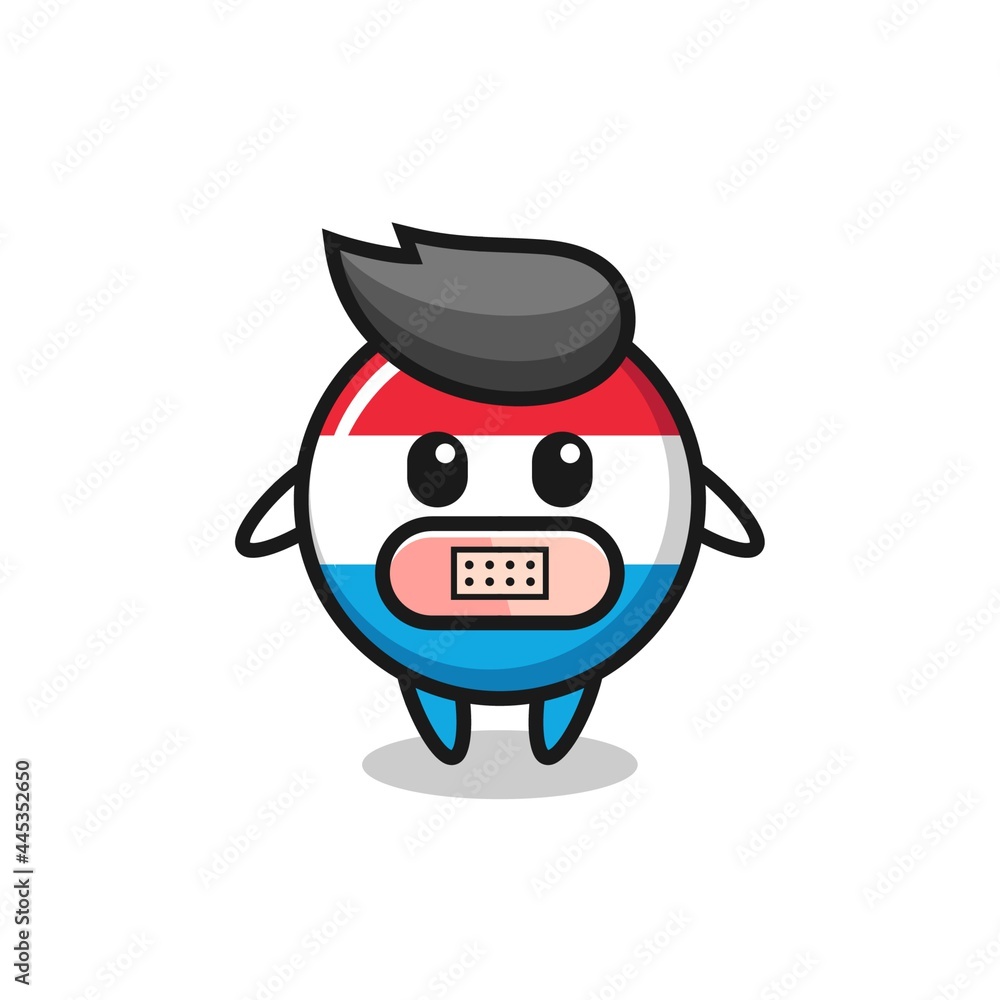 Cartoon Illustration of luxembourg flag badge with tape on mouth Cartoon Illustration of luxembourg flag badge with tape on mouth