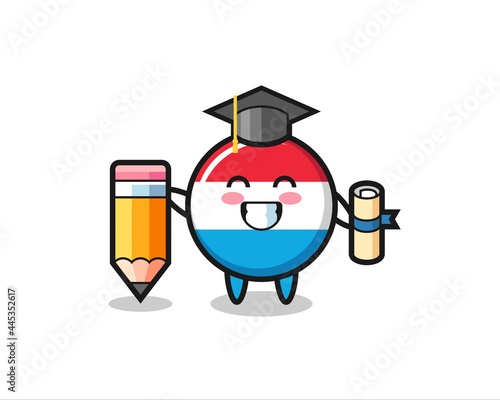 luxembourg flag badge illustration cartoon is graduation with a giant pencil