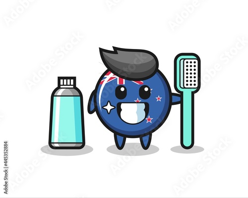 Mascot Illustration of new zealand flag badge with a toothbrush
