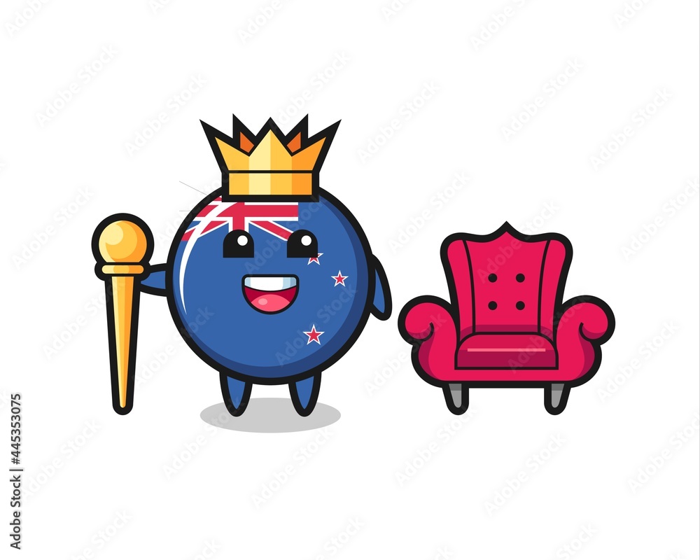 Mascot cartoon of new zealand flag badge as a king