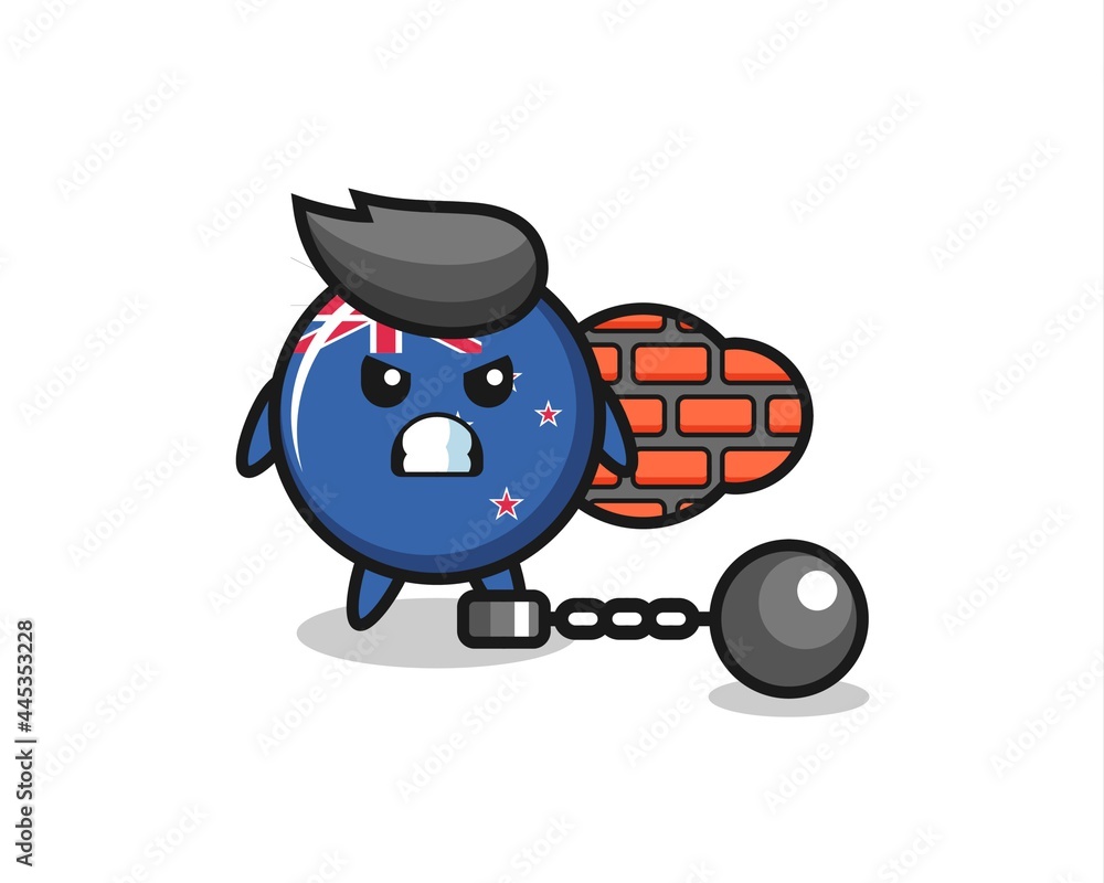 Character mascot of new zealand flag badge as a prisoner Character mascot of new zealand flag badge as a prisoner