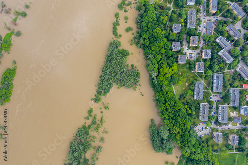 Flooding - the river spilled over residential buildings