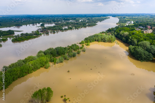 Flood - the river overflowed. Bird's eye view