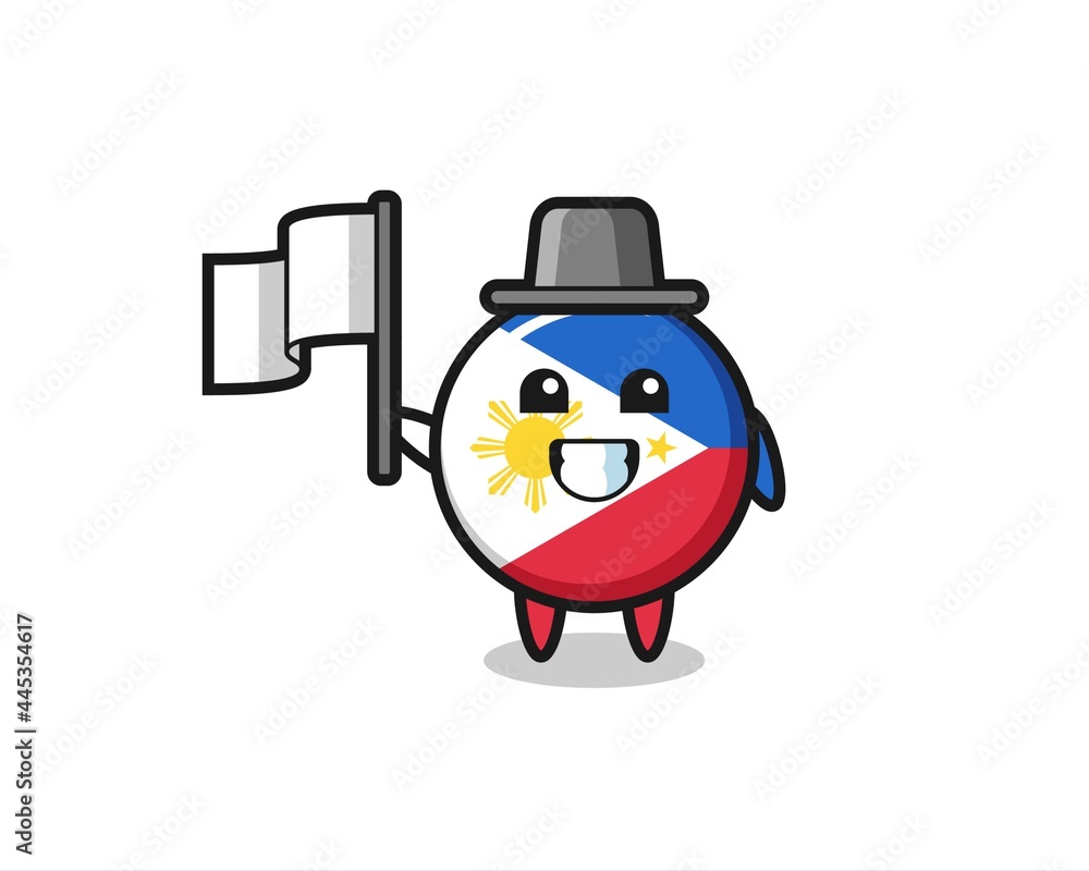 Cartoon character of philippines flag badge holding a flag Cartoon character of philippines flag badge holding a flag