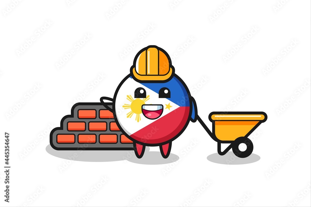 Cartoon character of philippines flag badge as a builder Cartoon character of philippines flag badge as a builder