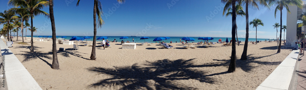 Panorama view of tourists on the beach of Fort Lauderdale, Florida, USA