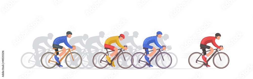 Cycling tournament side view. Cyclists chase the leader of the race. Cycling tournament side view. Cyclists chase the leader of the race.