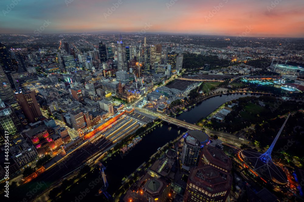 A view of Melbourne at night