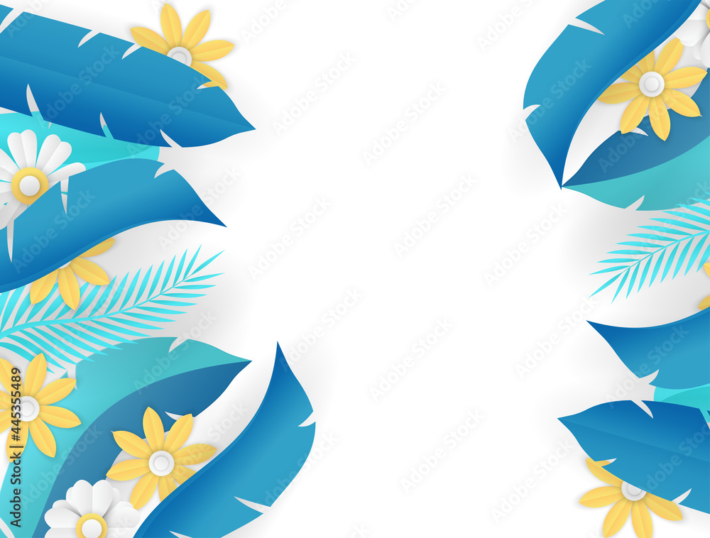 End of Summer sale design with paper cut tropical fun bright color background layout banners. Hello September social media post or stories background. Voucher discount. Vector illustration template End of Summer sale design with paper cut tropical fun bright color background layout banners. Hello September social media post or stories background. Voucher discount. Vector illustration template