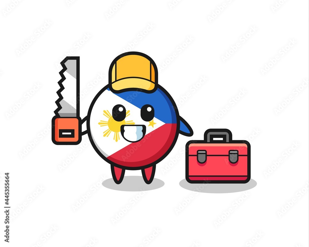 Illustration of philippines flag badge character as a woodworker Illustration of philippines flag badge character as a woodworker
