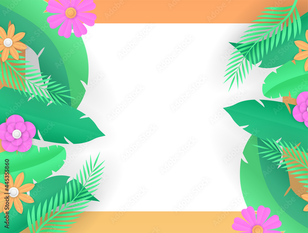 Exotic leaves frame. Tropical leaf border, nature summer frames and luxury palm leaves borders vector design background Exotic leaves frame. Tropical leaf border, nature summer frames and luxury palm leaves borders vector design background
