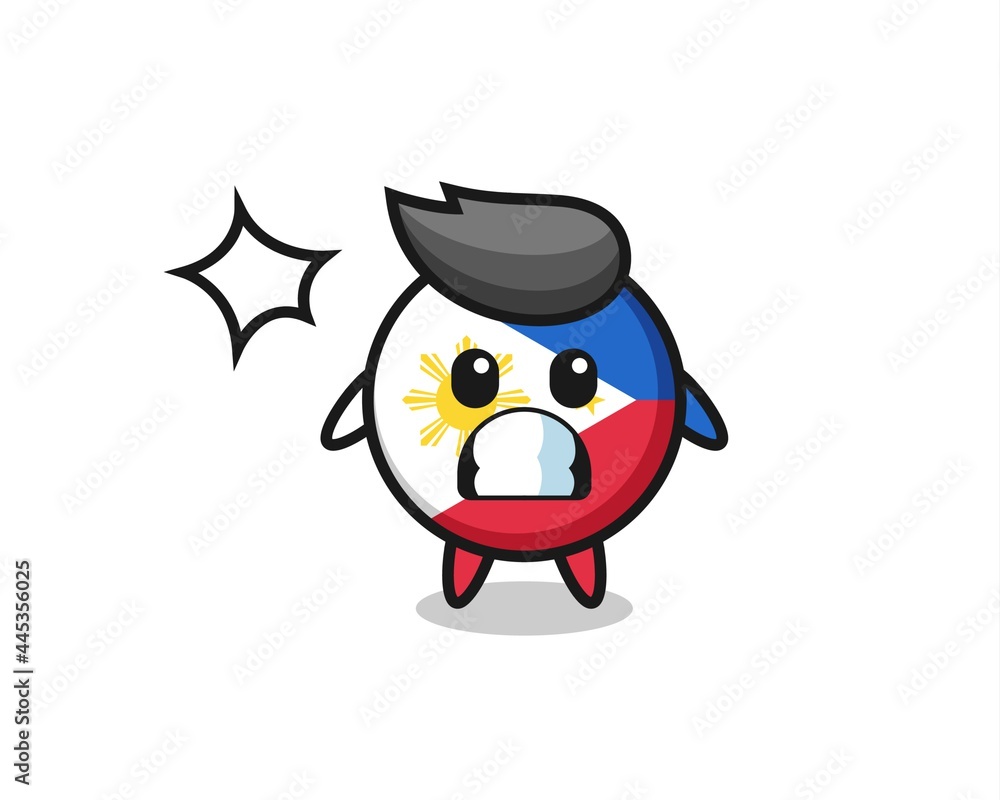 philippines flag badge character cartoon with shocked gesture